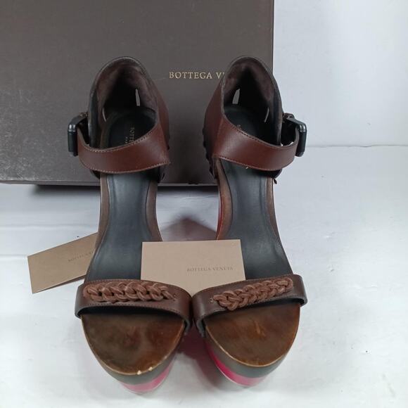 Bottega Veneta | Fuchsia Brown Leather Platform Wedge SZ 38 (US 8) - Picture 2 of 5